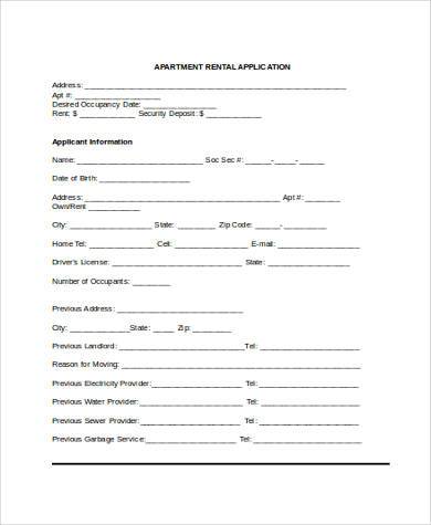 sample apartment rental application