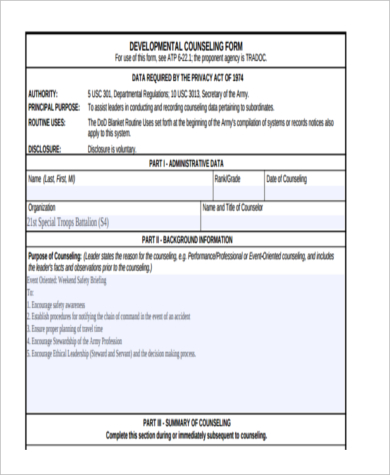 sample army developmental counseling form