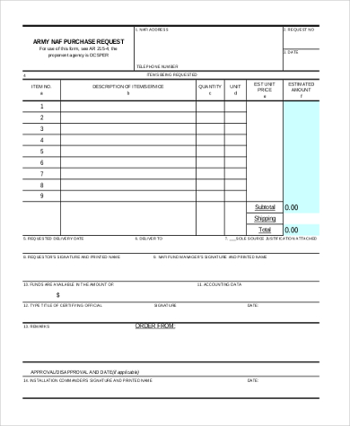 sample army purchase request form