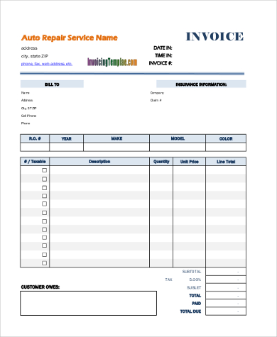 sample auto repair receipt