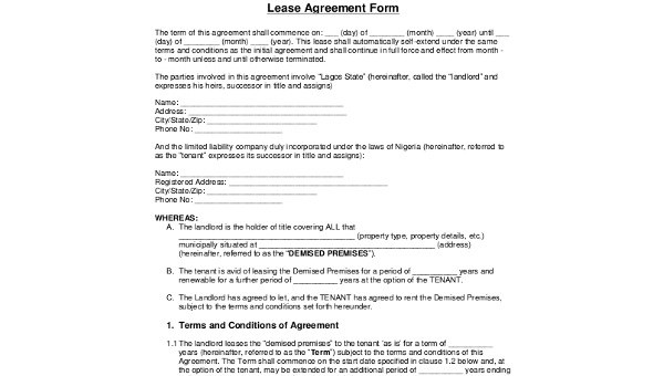 free 9 sample blank lease forms in pdf ms word