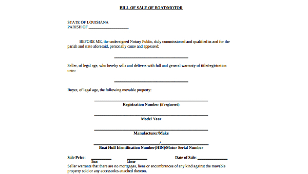 sample boat bill of sale forms