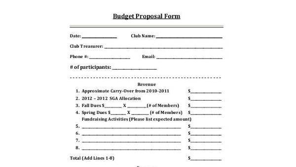 sample budget proposal forms