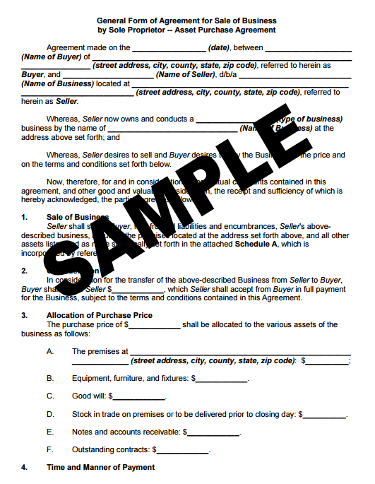 sample business purchase agreement