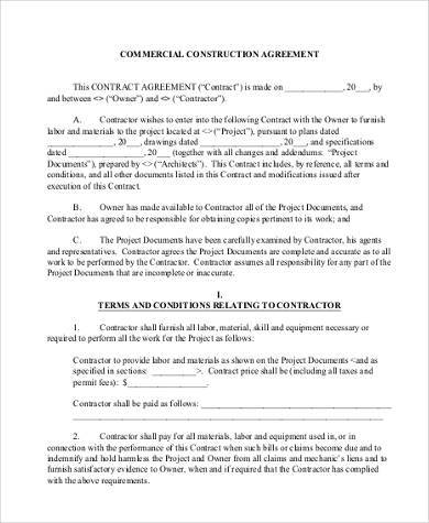 sample construction agreement form