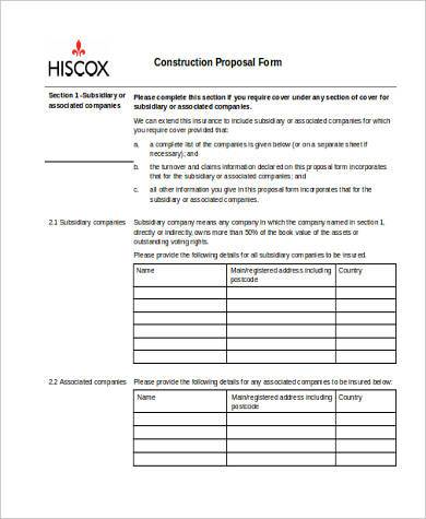 sample construction proposal form