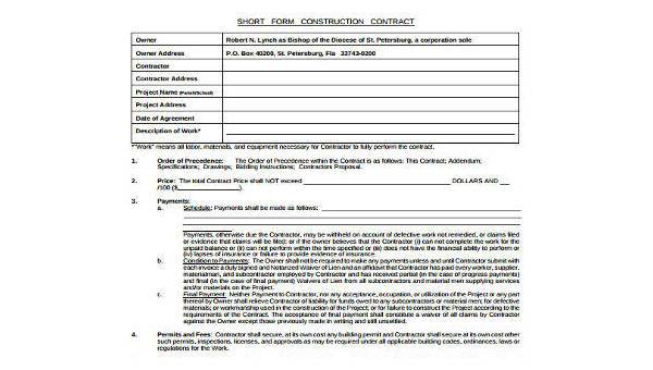 sample construction short forms