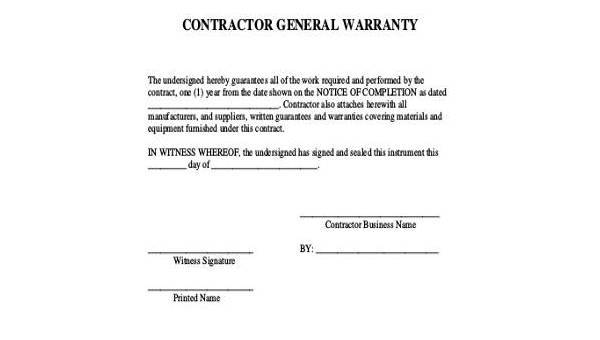 FREE 7 Sample Contractor Warranty Forms In PDF MS Word