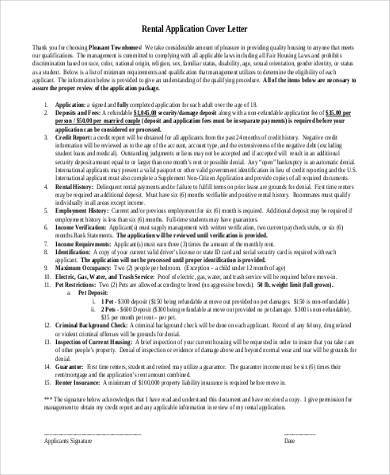 cover letter for lease application sample