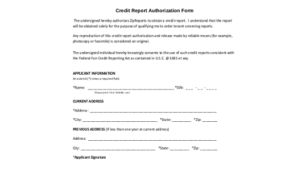 sample credit authorization forms