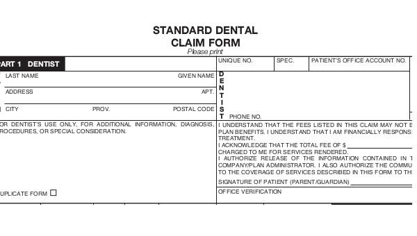 sample dental claim forms