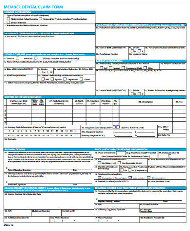 sample dental insurance claim form