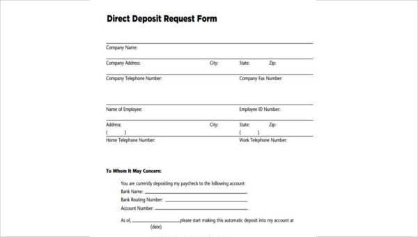 free 9 sample direct deposit forms in ms word pdf excel