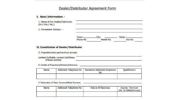 sample distribution agreement forms