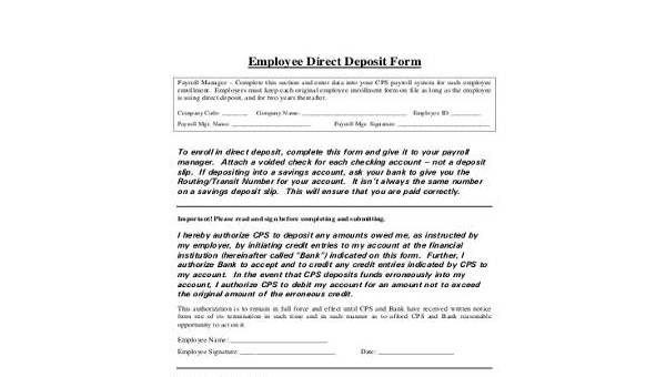 sample employee direct deposit forms
