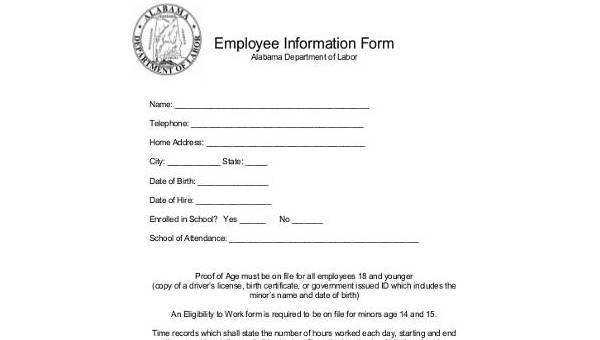 sample employee information forms