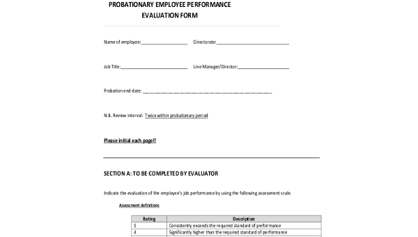 sample employee performance evaluation forms