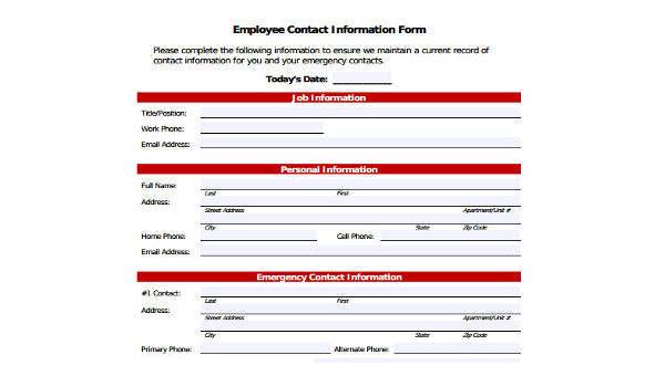 sample employment information forms