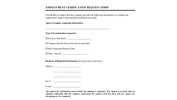 sample employment verification request forms