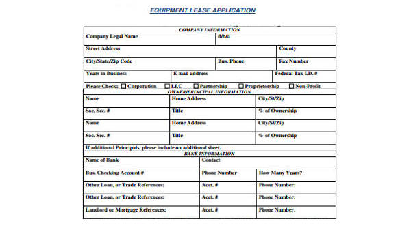 sample equipment lease forms