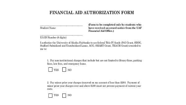 sample financial aid forms
