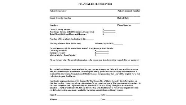 sample financial disclosure forms