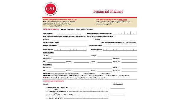 sample financial planning forms