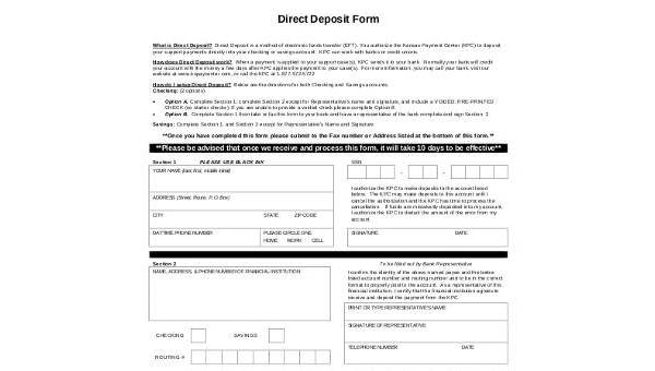 sample generic direct deposit forms