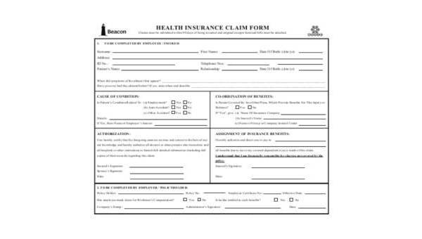 sample health insurance claim forms