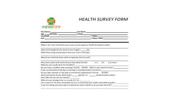 sample health survey forms