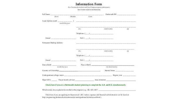sample information forms