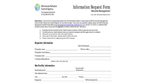 sample information request forms