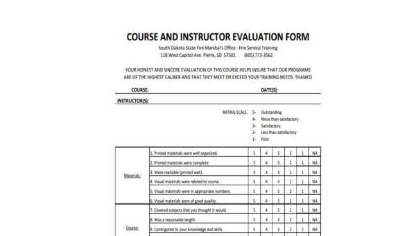 sample instructor evaluation forms
