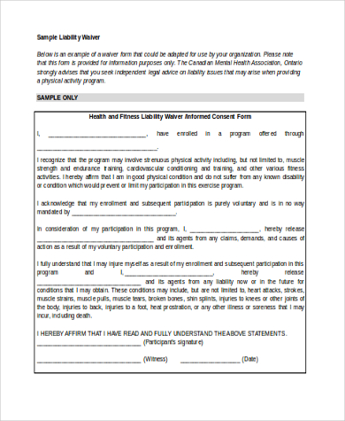 sample liability waiver form