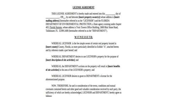 sample license agreement forms