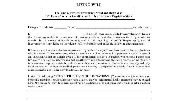 Printable Living Will Form Iowa   Sample Living Will Forms 