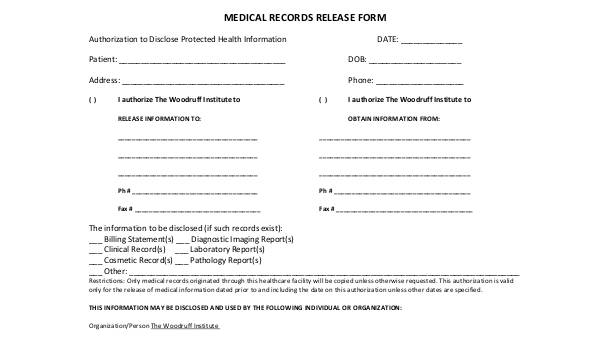 sample medical records release forms