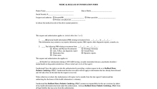 sample medical release of information forms