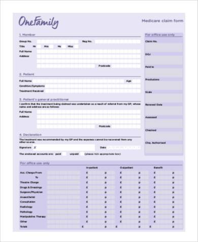 sample medicare claim form