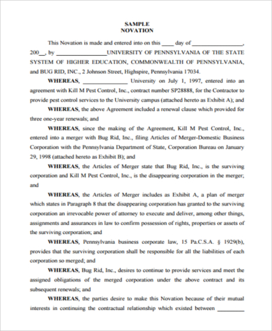 sample novation agreement contract