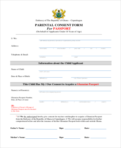 sample passport parent consent form