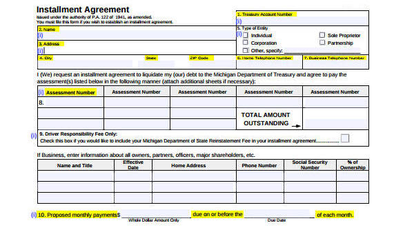 sample payment agreement forms
