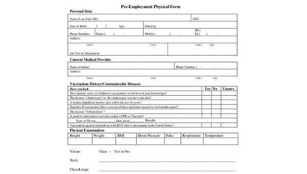 Employment Printable Blank Physical Form 3051