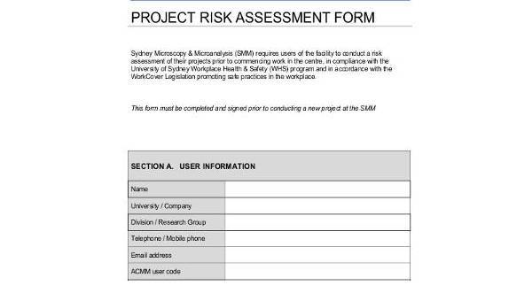 sample project risk assessment forms