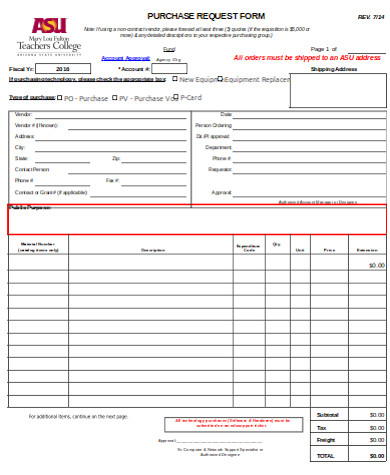 sample purchase request form