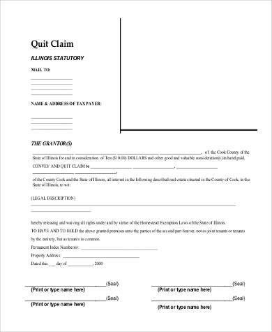 sample quit claim form in pdf