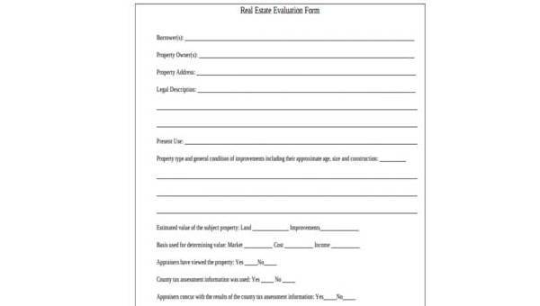 sample real estate evaluation forms
