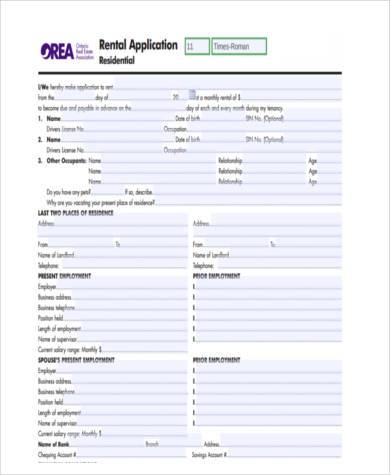 sample real estate rent application form 