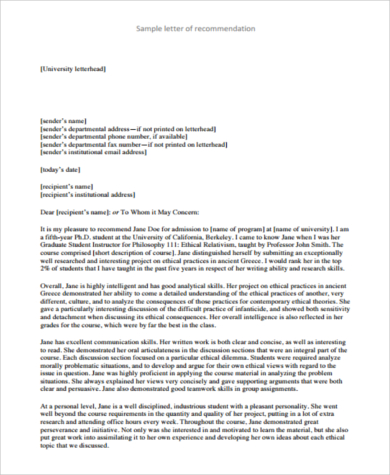 Recommendation Letter For Phd Scholarship from images.sampleforms.com