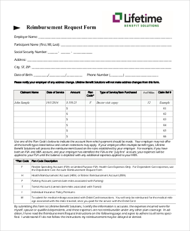 sample reimbursement request form